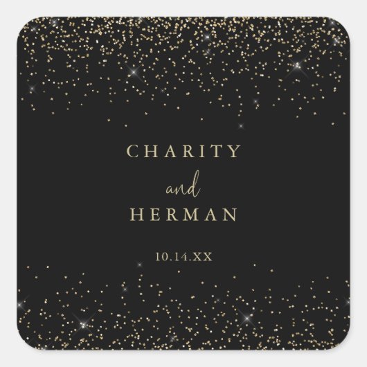 Gold Confetti Script Wedding Envelope-zegels Vierkante Sticker (Voorkant)