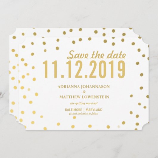Gold Confetti Simple Modern slaat de datum op Kaart (Voorkant / Achterkant)