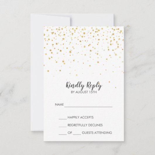 Gold Confetti Simple Wedding RSVP-kaart RSVP Kaartje (Voorkant)