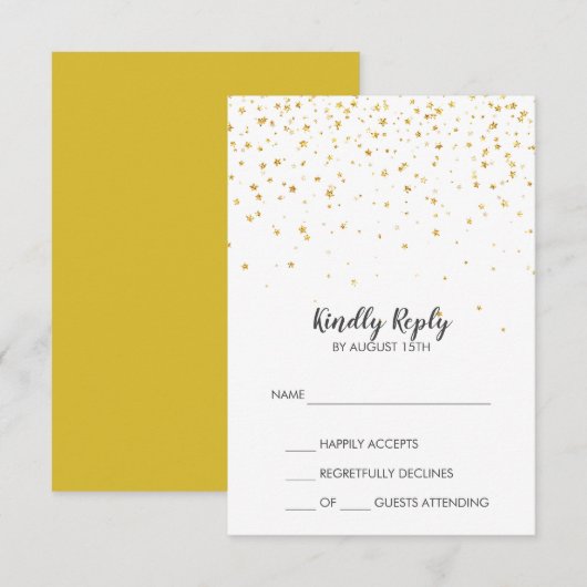 Gold Confetti Simple Wedding RSVP-kaart RSVP Kaartje (Voorkant / Achterkant)
