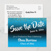 Gold Confetti Sky Blue Afstuderen Save the Date Briefkaart (Voorkant / Achterkant)