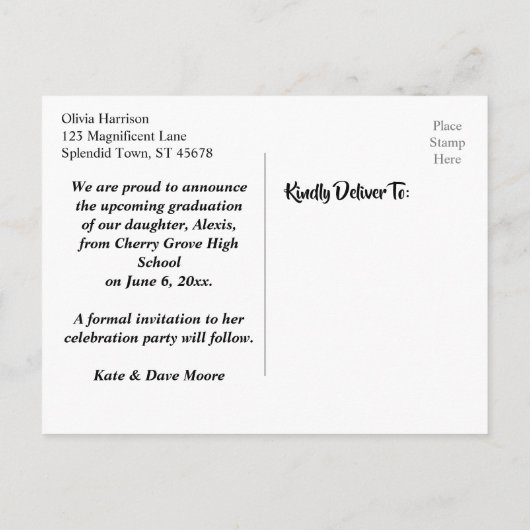 Gold Confetti Sky Blue Afstuderen Save the Date Briefkaart (Achterkant)