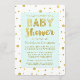 Gold Confetti Sky Blue Baby Shower Uitnodigingen