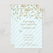 Gold Confetti Sky Blue Stripes Wedding RSVP (Voorkant / Achterkant)