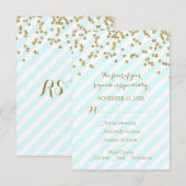 Gold Confetti Sky Blue Stripes Wedding RSVP Kaartje (Voorkant / Achterkant)