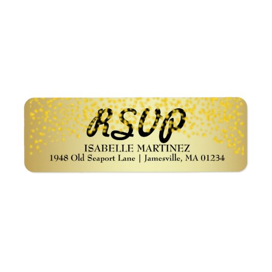 Gold Confetti Sparkle RSVP Return Address Labels (Voorkant)