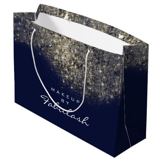 Gold Confetti Sparkly Glitter Blue Navy Bridal Large Cadeautasje (Achterkant Gekanteld)
