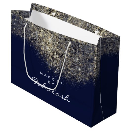 Gold Confetti Sparkly Glitter Blue Navy Bridal Large Cadeautasje (Voorkant Gekanteld)