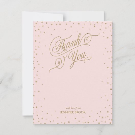 Gold Confetti Stars Roze Hartelijk dank Bedankkaart (Voorkant)