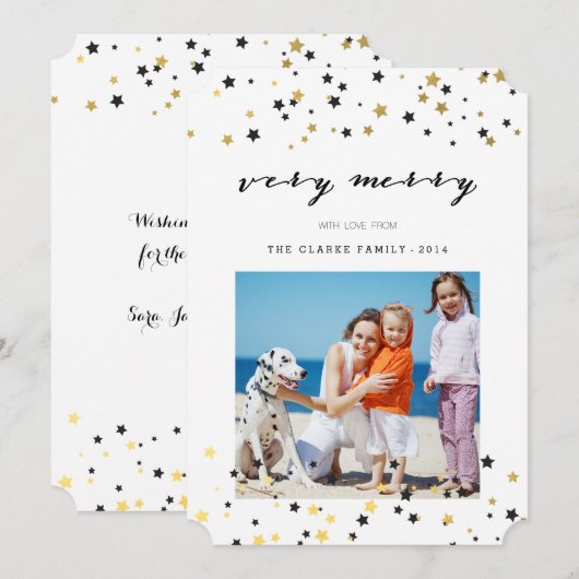 Gold Confetti Stars | Vakantiedorecards Feestdagenkaart (Voorkant / Achterkant)