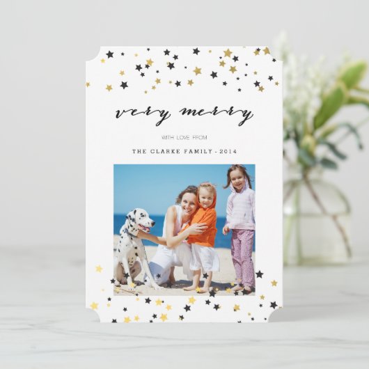 Gold Confetti Stars | Vakantiedorecards Feestdagenkaart (Staand voorkant)