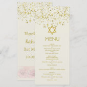 Gold confetti, ster van David Bat Mitzvah-menukaar Menu (Voorkant / Achterkant)