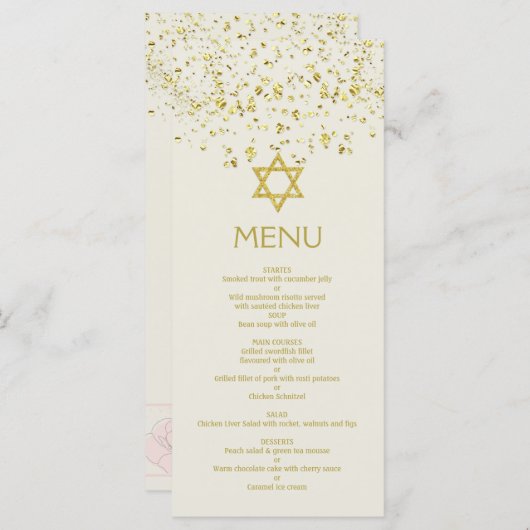 Gold confetti, ster van David Bat Mitzvah-menukaar Menu (Voorkant / Achterkant)