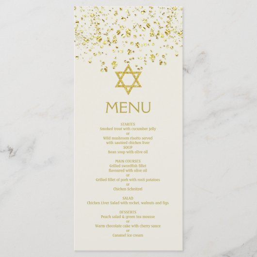 Gold confetti, ster van David Bat Mitzvah-menukaar Menu (Voorkant)