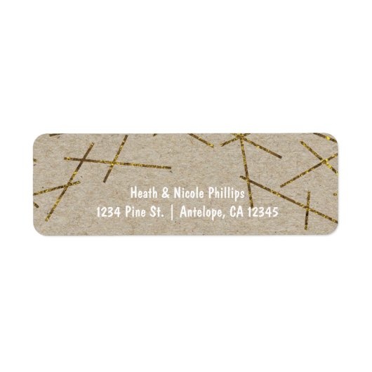 Gold Confetti Sticks Rustic Holiday Adresetiketten Etiket (Voorkant)