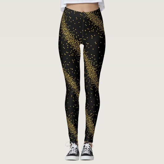 Gold Confetti Stip zwart of aangepaste kleur Leggings (Voorkant)