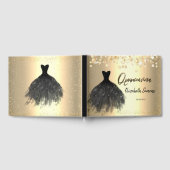 Gold Confetti Stippen, Black Dress Quinceañera Gastenboek (Volledig)