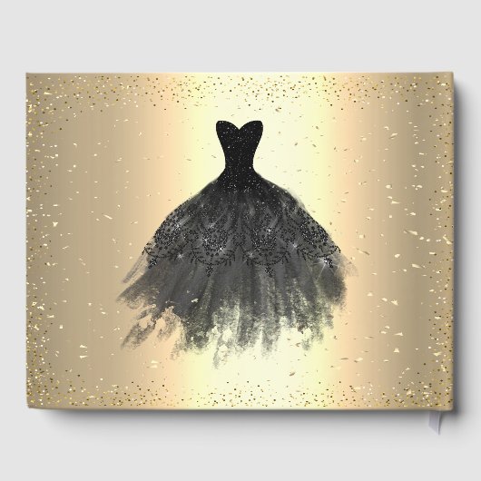 Gold Confetti Stippen, Black Dress Quinceañera Gastenboek (Achterkant)