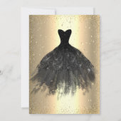 Gold Confetti Stippen, Black Dress Quinceañera Kaart (Achterkant)