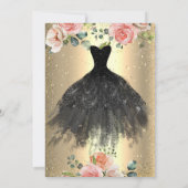 Gold Confetti Stippen, Black Dress Rozen Quinceañe Kaart (Achterkant)