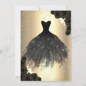 Gold Confetti Stippen, Black Dress Rozen Quinceañe Kaart (Achterkant)