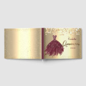 Gold Confetti Stippen, Burgundy Dress Quinceañera Gastenboek (Volledig)
