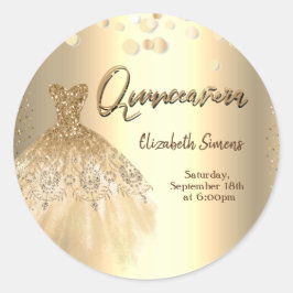 Gold Confetti Stippen, Chic Dress Quinceañera Ronde Sticker