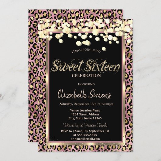 Gold Confetti Stippen - Luipaard - Afdruk zoet 16 Kaart (Voorkant / Achterkant)