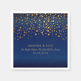 Gold Confetti-Stippen op marineblauw satijndesign Servet