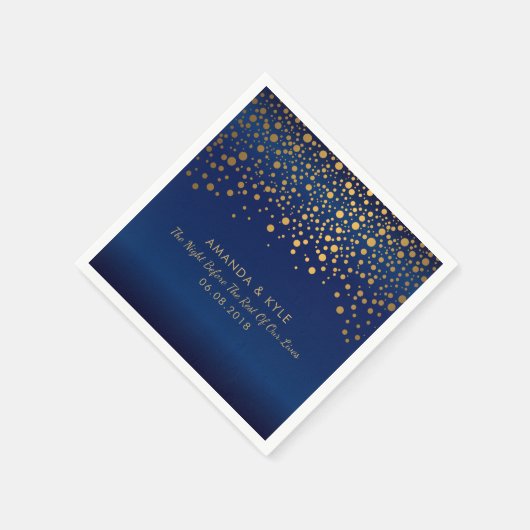 Gold Confetti-Stippen op marineblauw satijndesign Servet (Hoek)