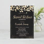 Gold Confetti Stippen Princess Black Sweet 16 Kaart (Staand voorkant)
