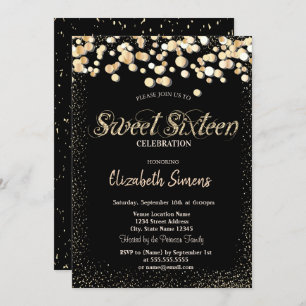 Gold Confetti Stippen Princess Black Sweet 16 Kaart