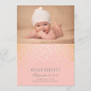 Gold Confetti Stippen Roze Newborn Baby Foto geboo Aankondiging