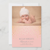 Gold Confetti Stippen Roze Newborn Baby Foto geboo Aankondiging (Voorkant)