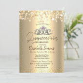 Gold Confetti Stippen, Tiara Quinceañera Kaart (Staand voorkant)
