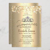 Gold Confetti Stippen, Tiara Quinceañera Kaart (Voorkant / Achterkant)