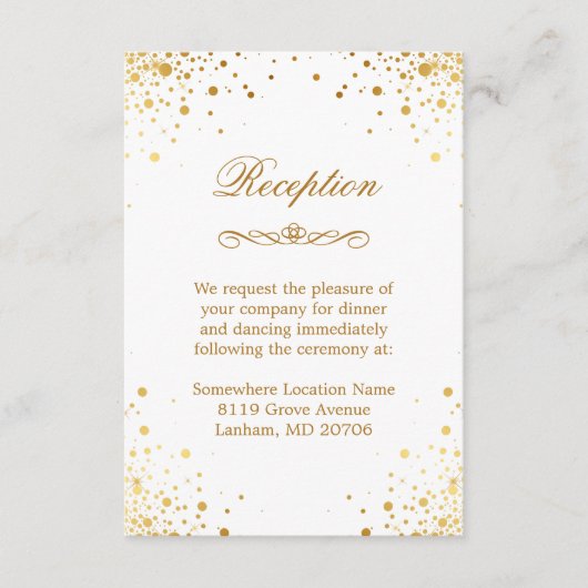 Gold Confetti Stippen Wedding Accommodatie Recepti Informatiekaartje (Voorkant)