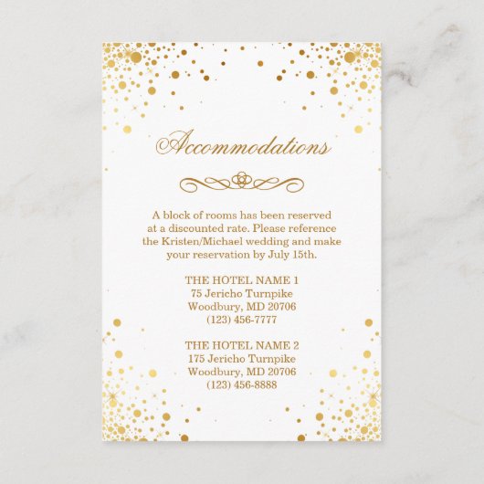 Gold Confetti Stippen Wedding Accommodatie Recepti Informatiekaartje (Achterkant)