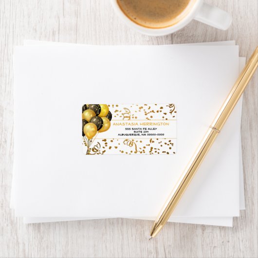 Gold Confetti Streamers ballonbundel Etiket (Insitu)