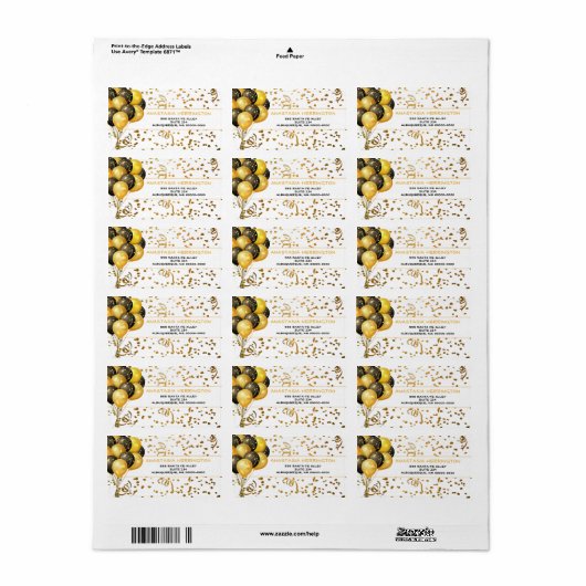 Gold Confetti Streamers ballonbundel Etiket (Full Sheet)