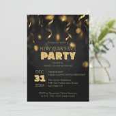 Gold Confetti Streamers Black New Year's Eve Party Kaart (Staand voorkant)