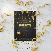 Gold Confetti Streamers Black New Year's Eve Party Kaart