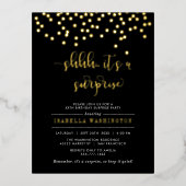 Gold Confetti Surprise Birthday Party Folie Uitnodiging Briefkaart (Voorkant)