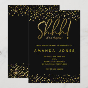 Gold Confetti Surprise Birthday Party Invitation Kaart