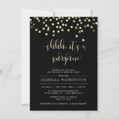 Gold Confetti Surprise Birthday Party Invitation Kaart (Voorkant)