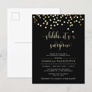 Gold Confetti Surprise Birthday Party Uitnodiging Briefkaart