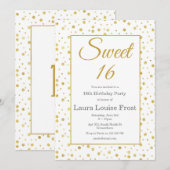 Gold Confetti Sweet 16 Birthday Invitation Kaart (Voorkant / Achterkant)
