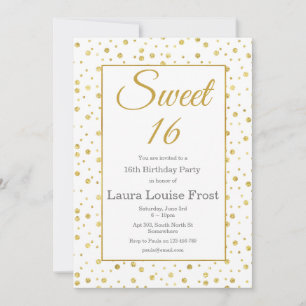 Gold Confetti Sweet 16 Birthday Invitation Kaart