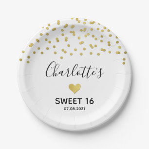 Gold Confetti Sweet 16 Birthday Party Papieren Bordje