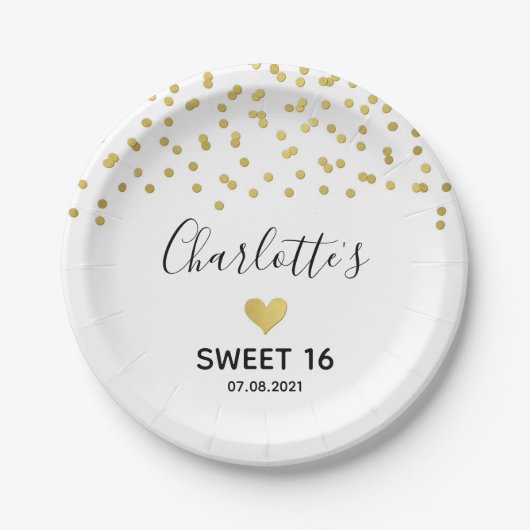 Gold Confetti Sweet 16 Birthday Party Papieren Bordje (Voorkant)
